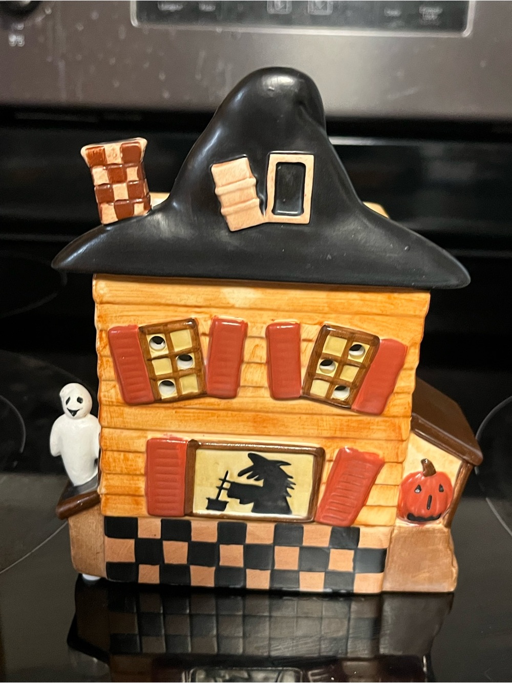 Handpainted Halloween Haunted House Wax Warmer  in Black and Orange